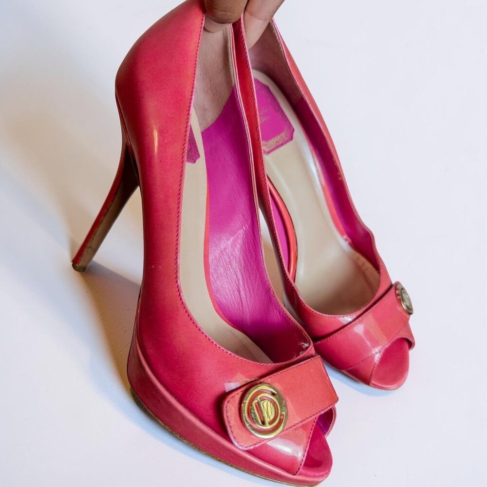 Christian Dior Pink Patent Peep Toe Platform Heels EU 39 US 8.5/9
